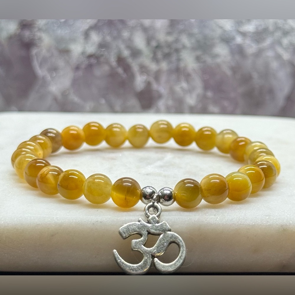 Blonde Tigers Eye Healing Crystal Bracelet - Om Charm Bracelet